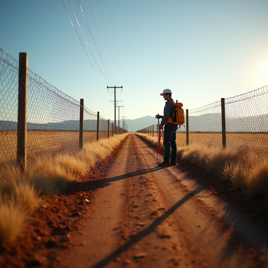 Camino rural mostrando acceso de derecho de paso entre propiedades con líneas de cerca