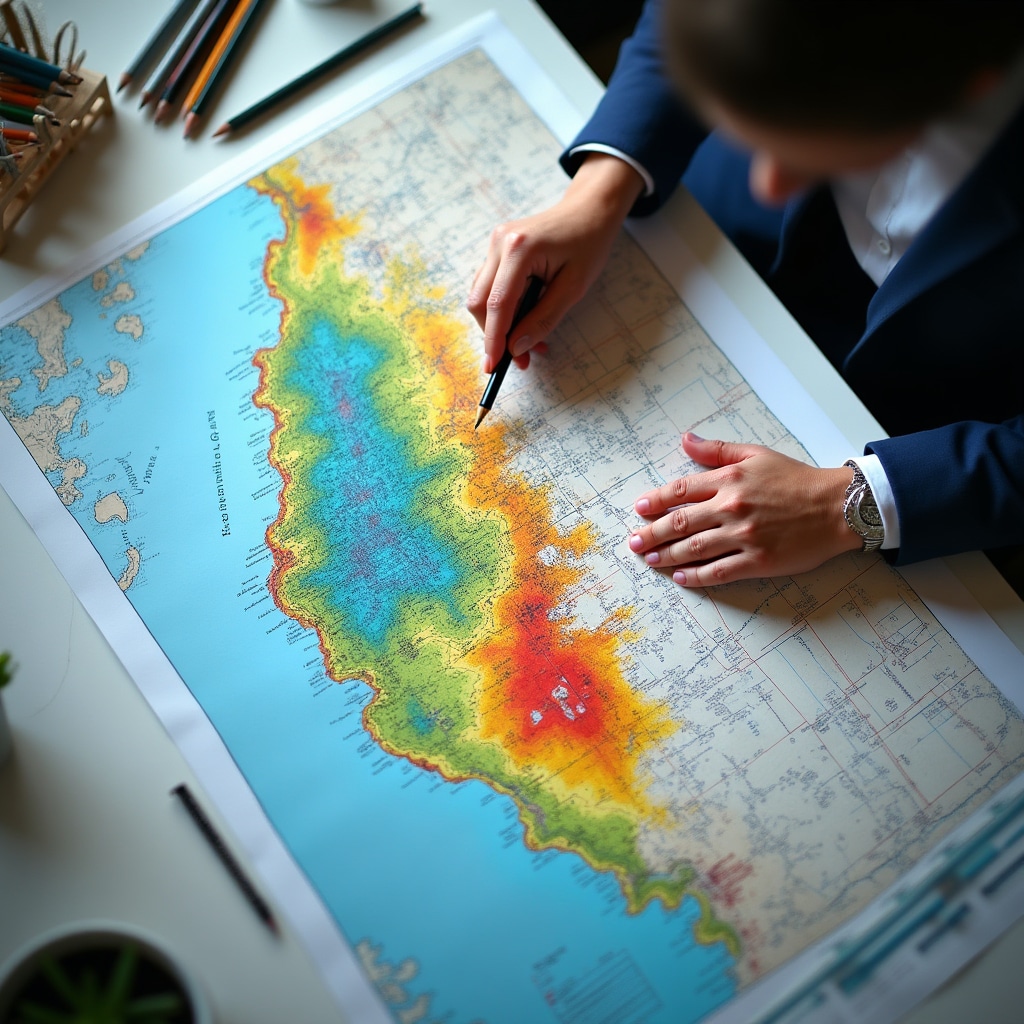 Mapa topográfico mostrando zonas de inundación y áreas de riesgo de remoción con superposiciones de colores