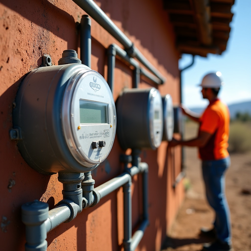Instalación de medidor de servicios y equipo de conexión eléctrica en propiedad rural